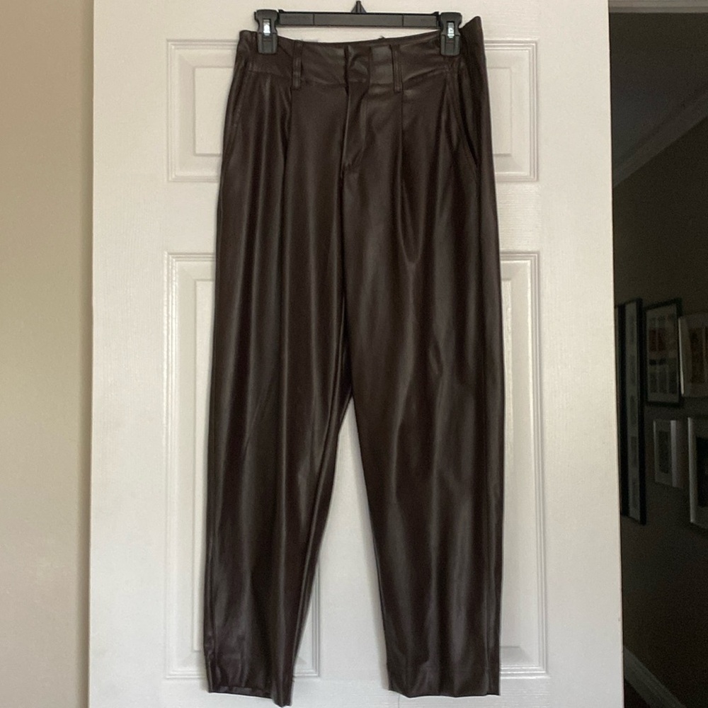 A new day pleather dressy pants size 2 chocolate brown